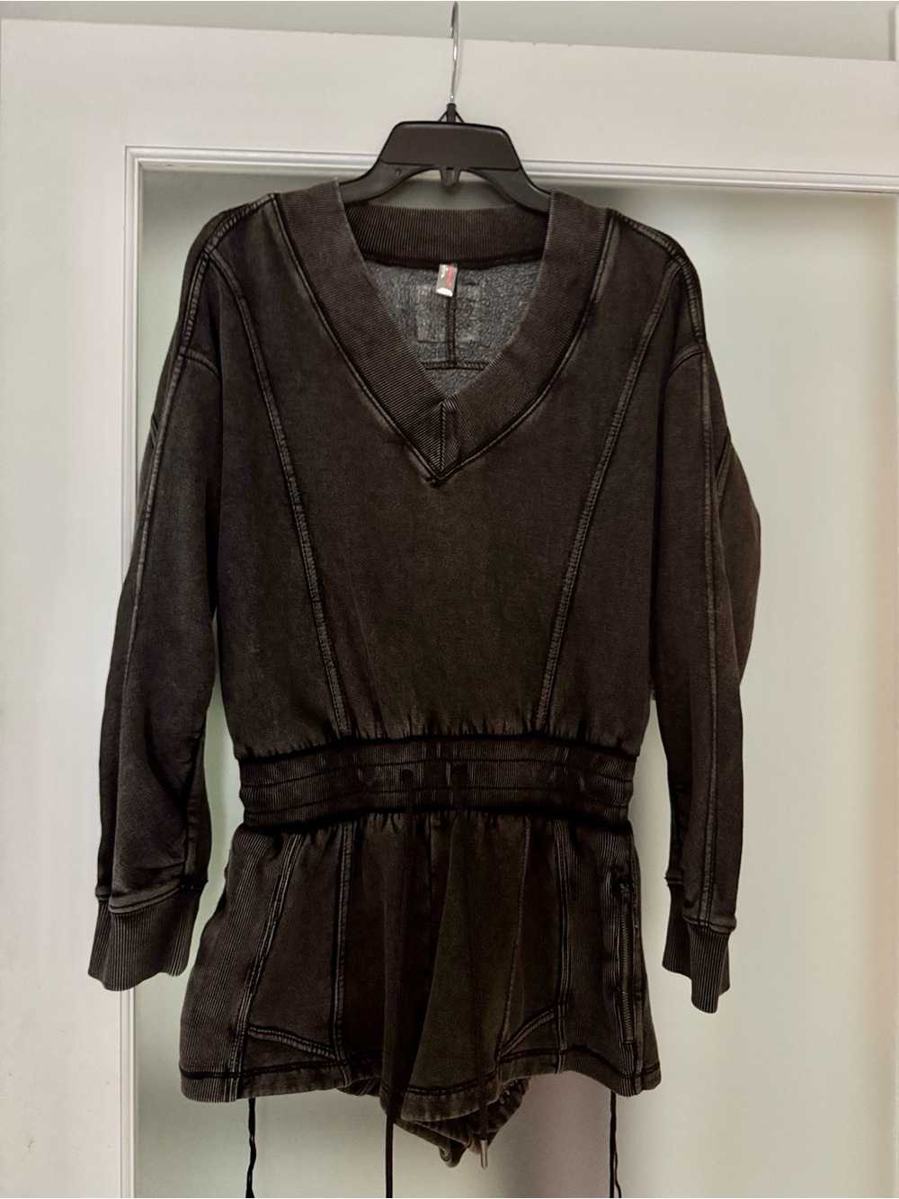Free People Movement Women's Washed Black V-Neck Drawstring Waist shorts